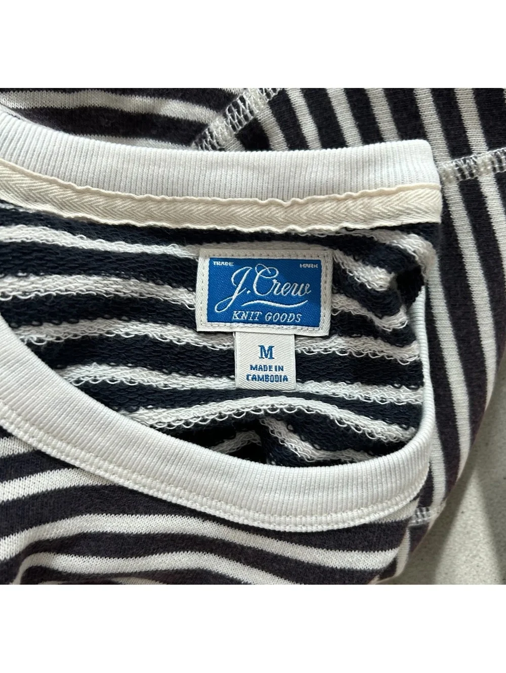 J.Crew Knit Goods Black & White Striped Pocket Sweatshirt - Size M